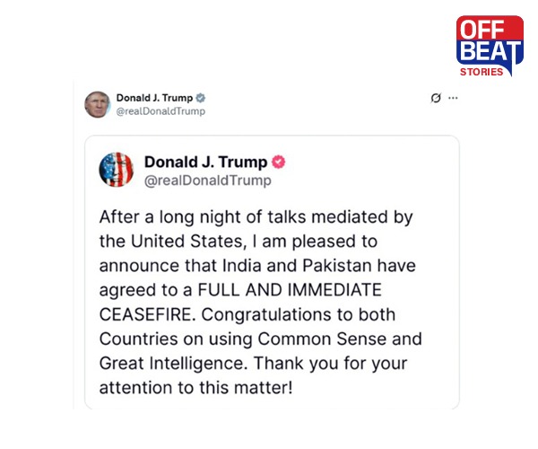 'ભારત અને પાકિસ્તાન યુદ્ધવિરામ માટે સંમત થયા'