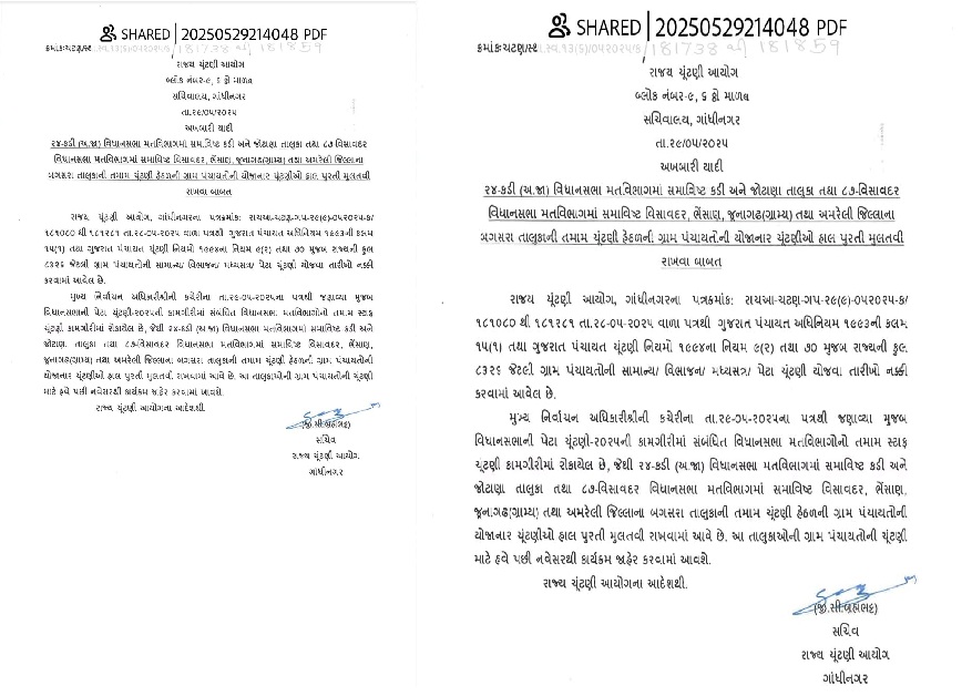 કડી અને વિસાવદર ચૂંટણીને લઈ મોટા સમાચાર