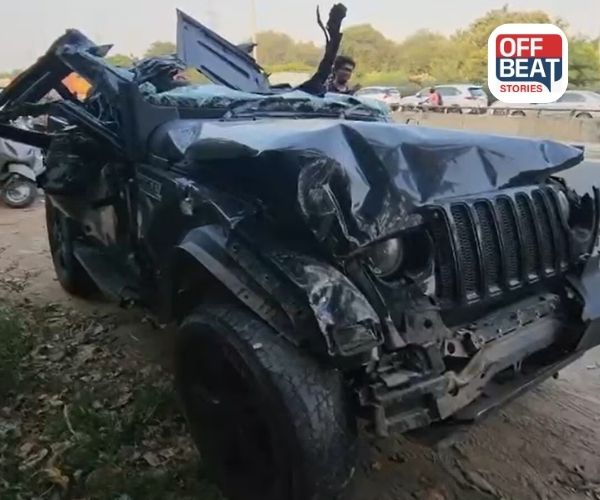 ગુરુગ્રામમાં દિલ્હી-જયપુર હાઇવે પર એક બેકાબૂ  THAR ડિવાઇડરે અથડાઈ