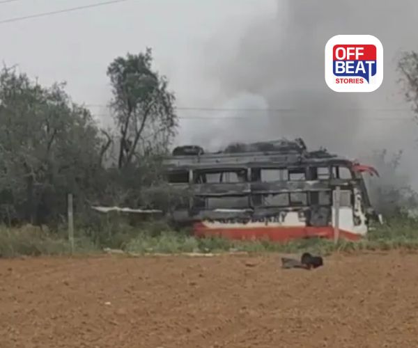 જયપુર-દિલ્હી હાઇવે પર એક બસ સળગી