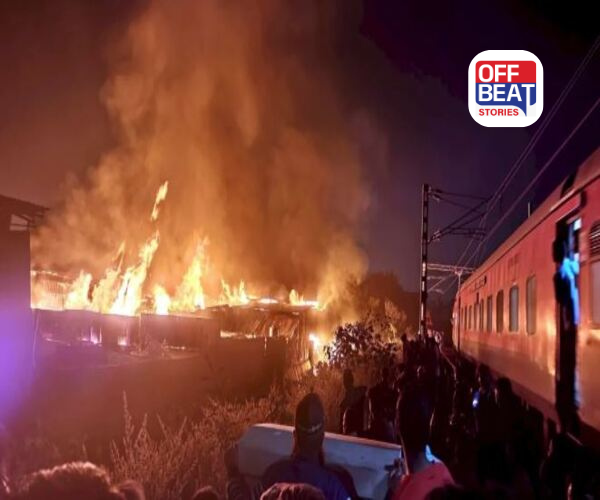 રેલવે ટ્રેક પાસે આગની જ્વાળા, છતાં ટ્રેન અટકી નહીં