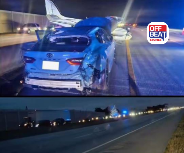 હાઈવે પર દોડતી કાર પર અચાનક આકાશમાંથી તૂટી પડ્યું પ્લેન