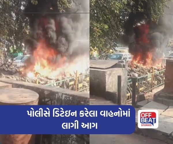 ખાડિયામાં પોલીસે ડિટેઇન કરેલા વાહનોમાં લાગી આગ