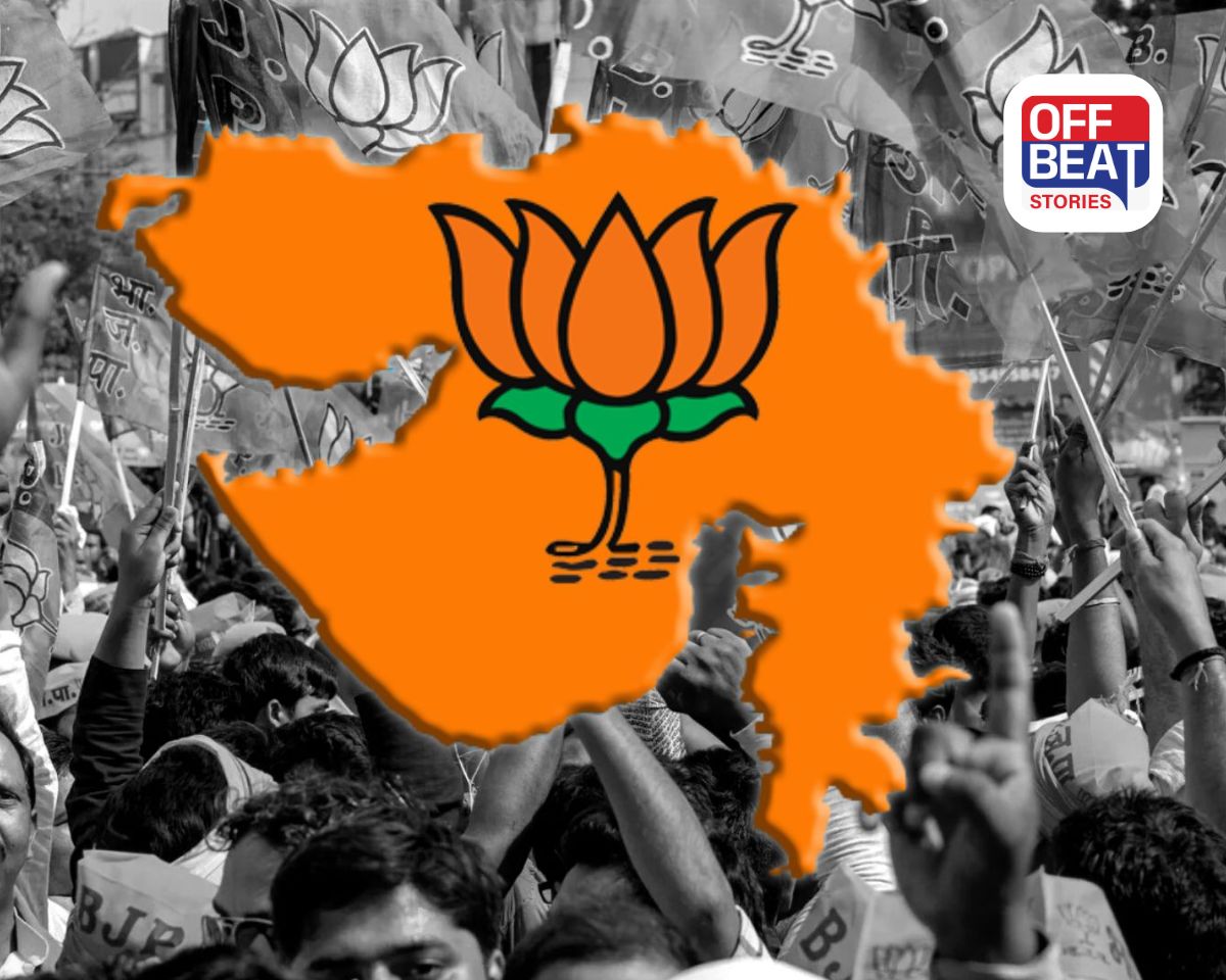 ગુજરાતના નકશામાં ભાજપનો સિમ્બોલ દર્શવાતું ઇમેજ