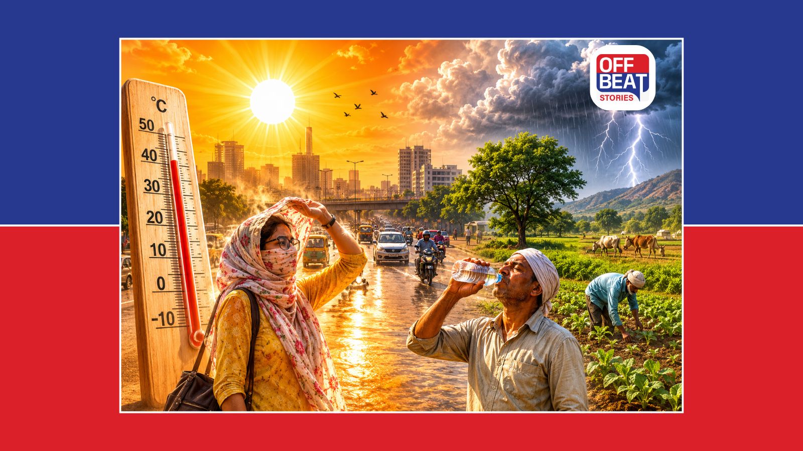 ગરમી અને વરસાદ દર્શાવતું દ્રશ્ય