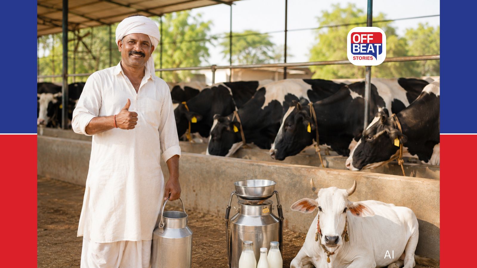 દૂધનું કેન લઈને ઉભેલો ખેડૂત