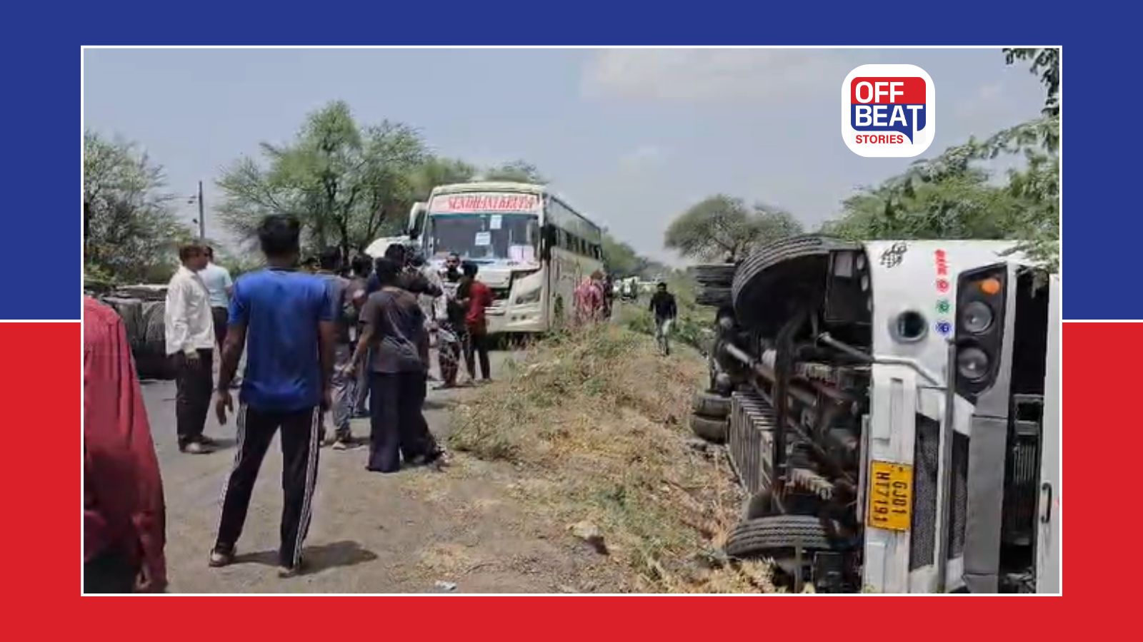 ખેડાના ગળતેશ્વર નજીક ખાનગી લક્ઝરી બસ પલટી