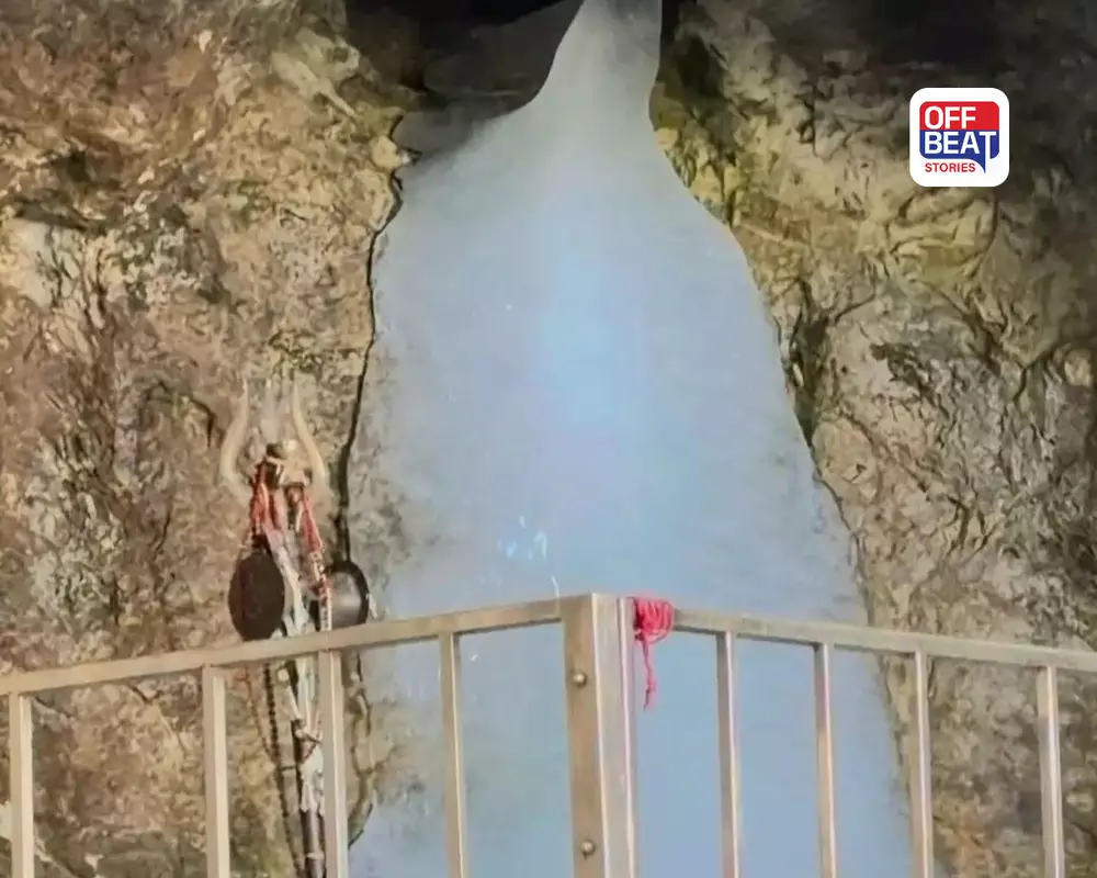 Amarnath Shivling inside the holy cave during the annual yatra