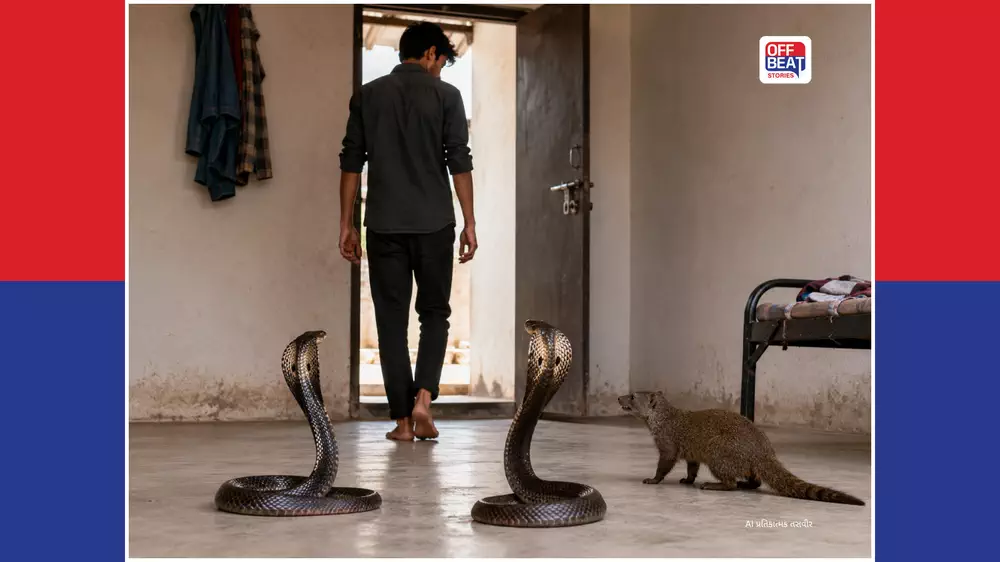 યુવકની પાછળ-પાછળ એકસાથે ચાલ્યા બે કોબ્રા અને નોળિયો!