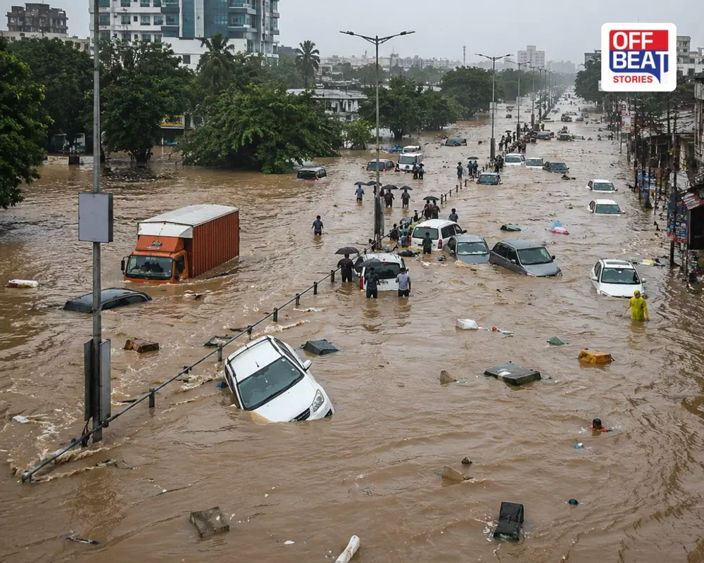 સુરતમાં આવેલા પૂરની સ્થિતિ દર્શાવતી છબી