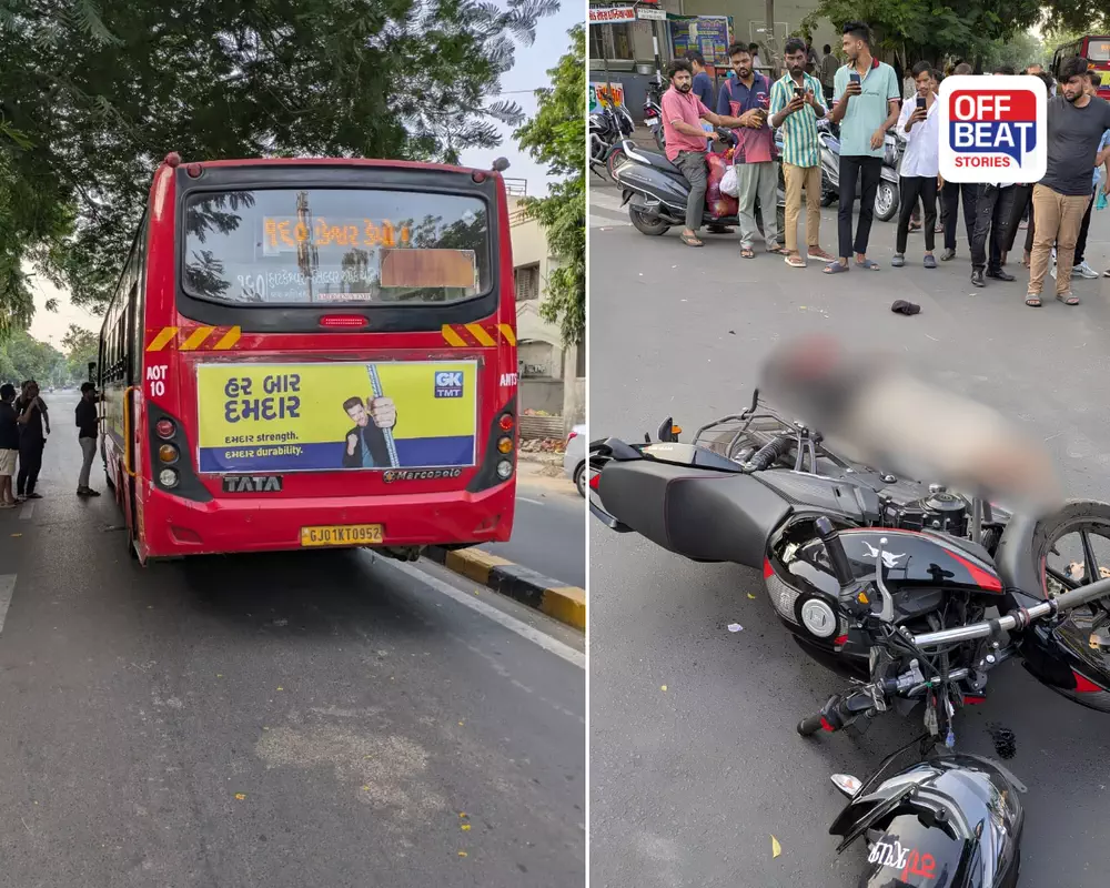 અમદાવાદમાં AMTS બસનો કહેર!: નારણપુરામાં બાઇકચાલકને કચડ્યો, યુવકની હાલત અત્યંત નાજુક